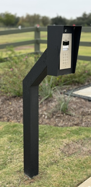 Gate access control keypad on custom post in rural property